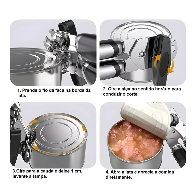 Abridor latas e garrafas de aço inoxidável